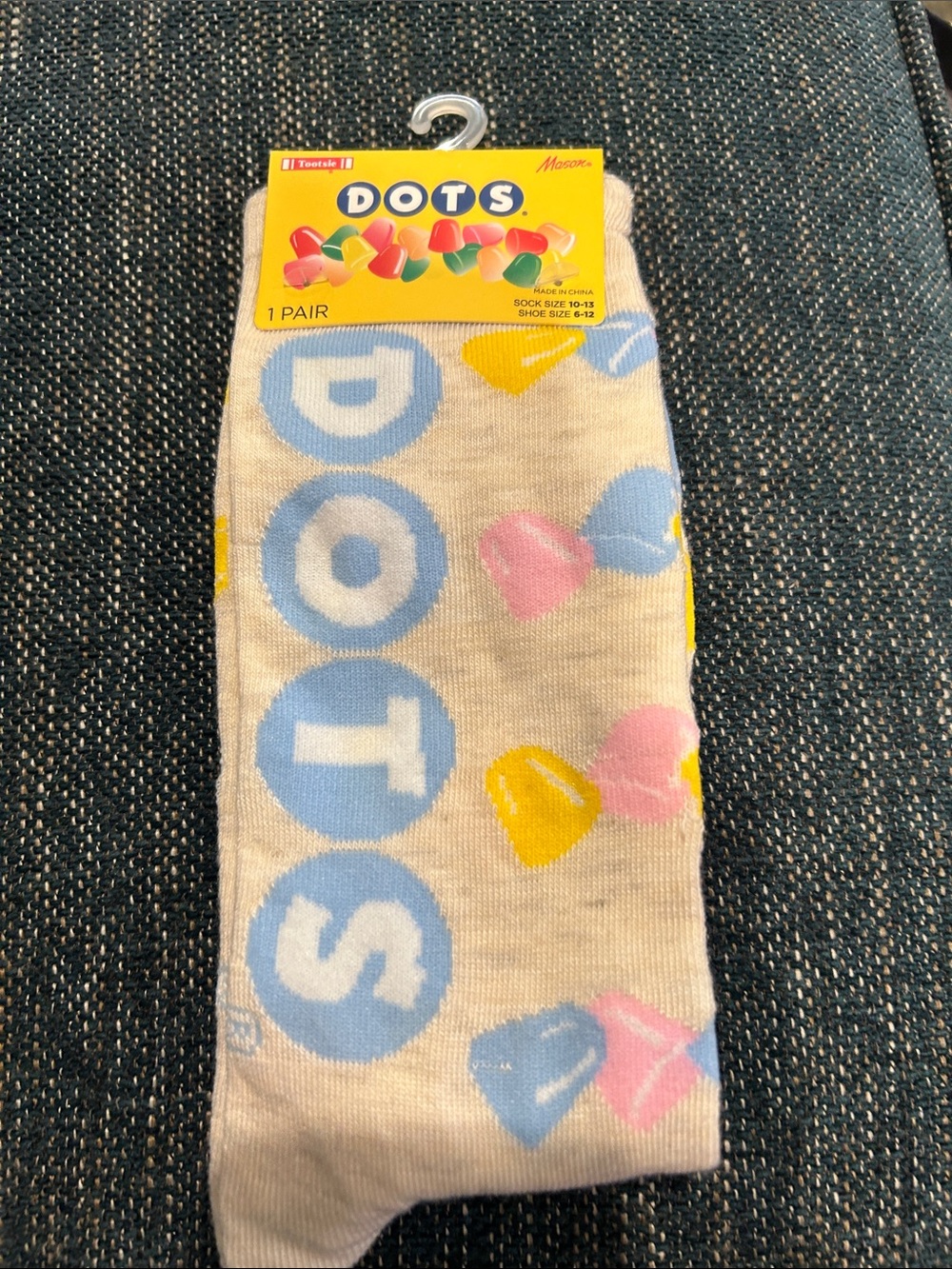 Dots Beige Crew Socks with Blue Logo and Pink & Yellow Hearts